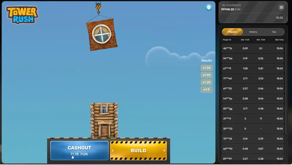 Building a floor in Tower Rush with the current cash-out value shown